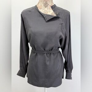 ISABEL MARANT Charcoal gray flap collar long sleeve tie waist top size 8